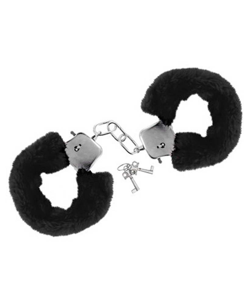 Menottes fourrure noires de poignets avec sécurité 